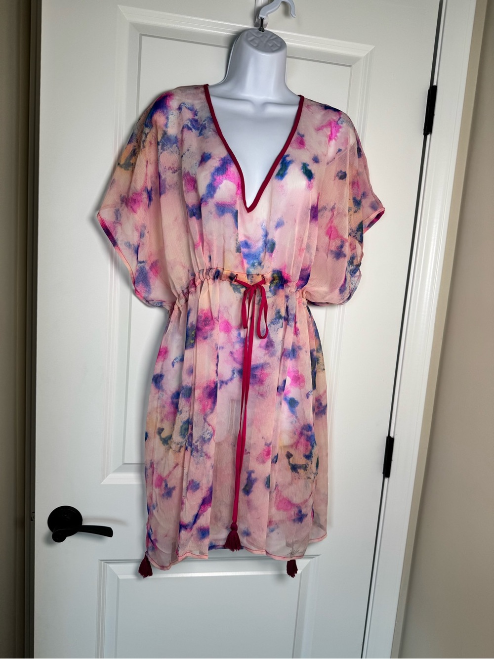 Karl Lagerfeld Pink Watercolor Floral Sheer Tie-Waist Robe